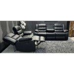 (Black) Roma Recliner 3+2 Seater Leather Sofa Set